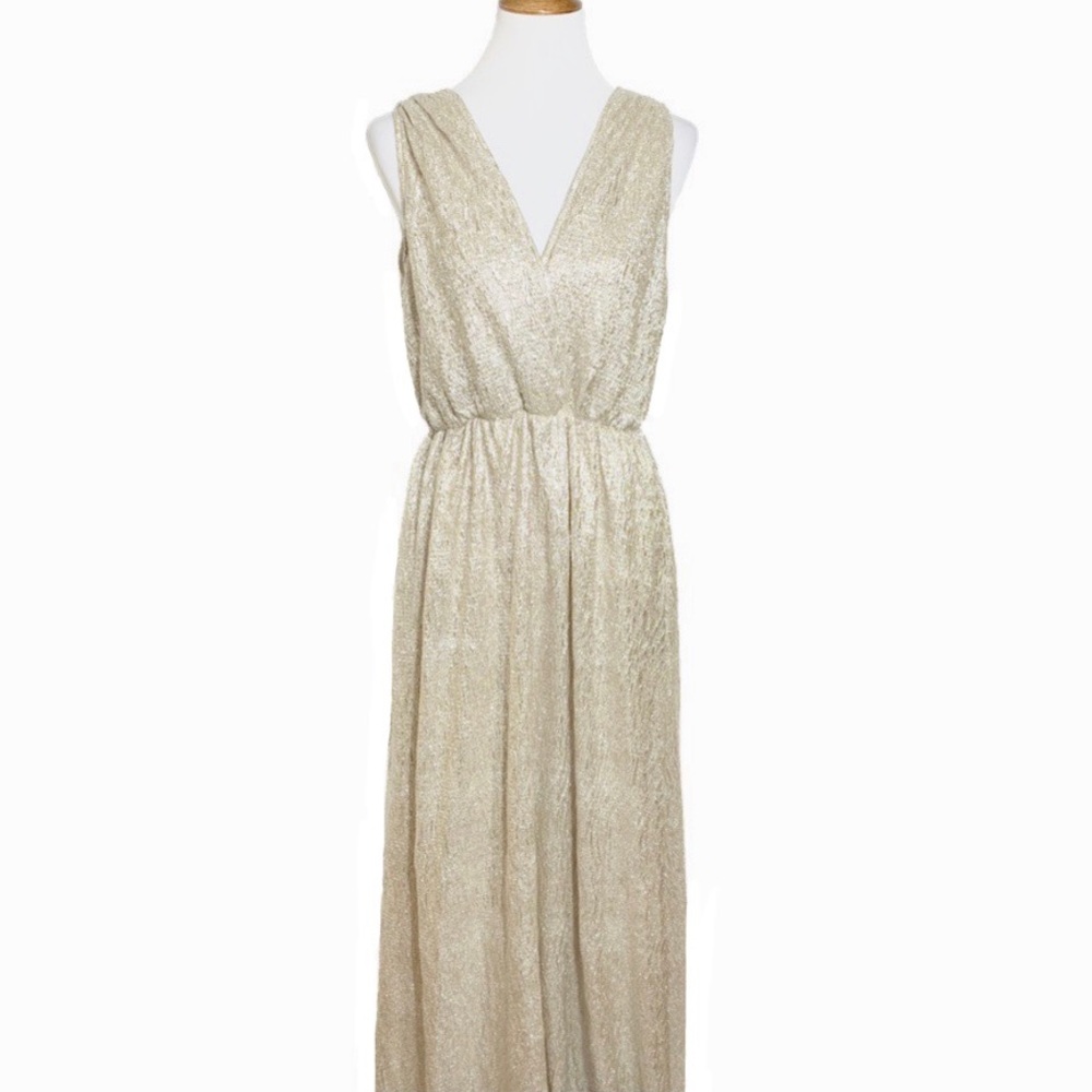 SOLD-Lulu’s Metallic Champagne Maxi Dress - Picture 2 of 8